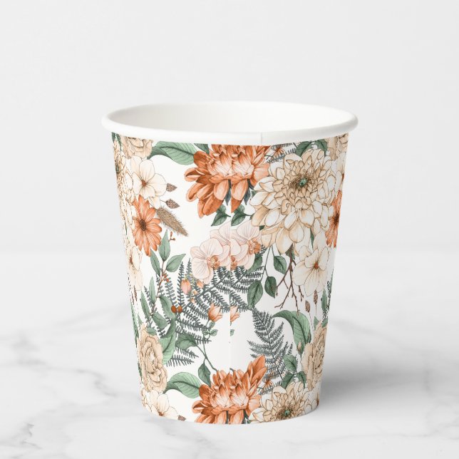 Dahlias daisy ferns greenery peach white romantic paper cups (Right)