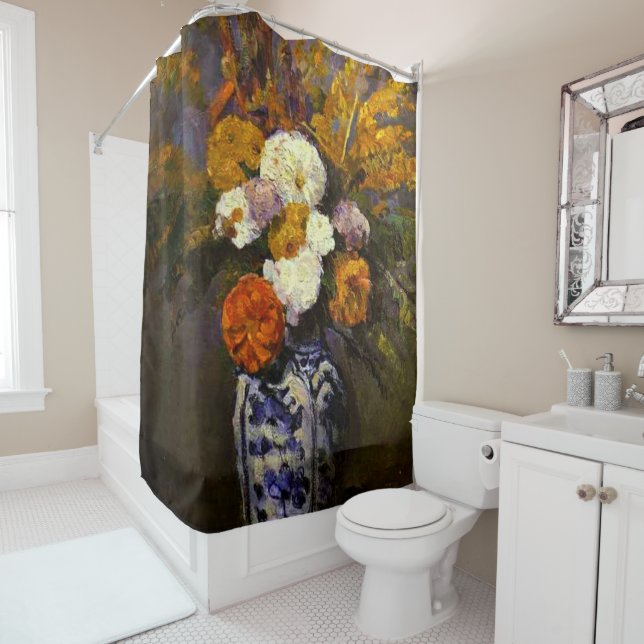 Dahlias, famous painting by Paul Cezanne Shower Curtain (In Situ)