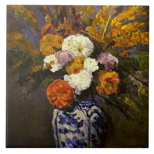 Dahlias, famous painting by Paul Cezanne, Tile (Front)