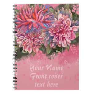 Dahlias flowers pink watercolor notebook