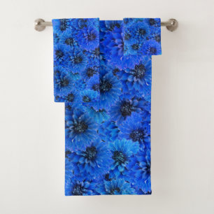 Dahlias in royal blue - floral design, bath towel set