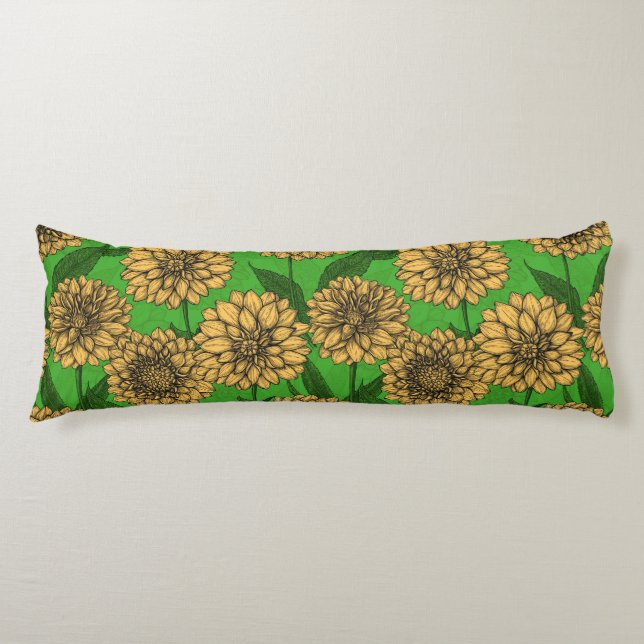 Dahlias in yellow and green body cushion (Front)