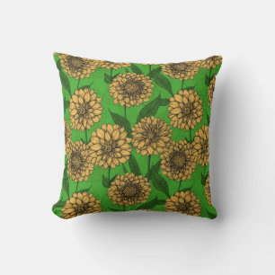 Dahlias in yellow and green cushion