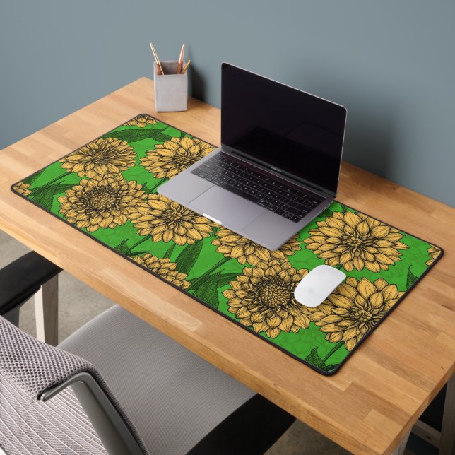 Dahlias in yellow and green desk mat (Office 2)