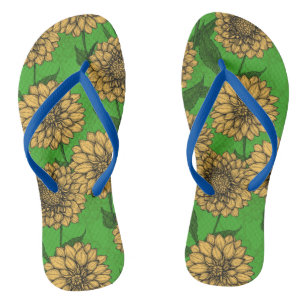 Dahlias in yellow and green jandals