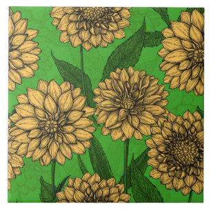 Dahlias in yellow and green tile