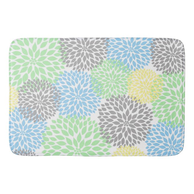 Dahlias Yellow Grey Blue Mint floral bath decor Mat (Front)