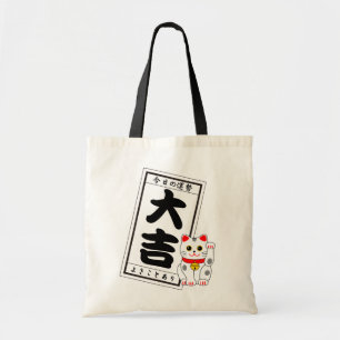 DAIKICHI (Great fortune) and White Cat Tote Bag
