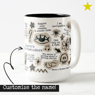 Daily Affirmation Doodle Sticker Custom Name Quote Two-Tone Coffee Mug