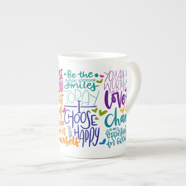 Daily Affirmations Colorful Bone China Mug (Front Right)