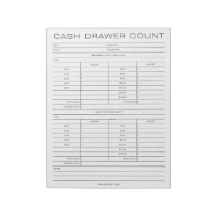 Daily Cash Register Drawer Count Sheet Notepad