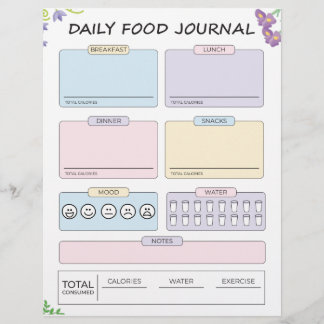 Daily Food Journal Custom Letterhead