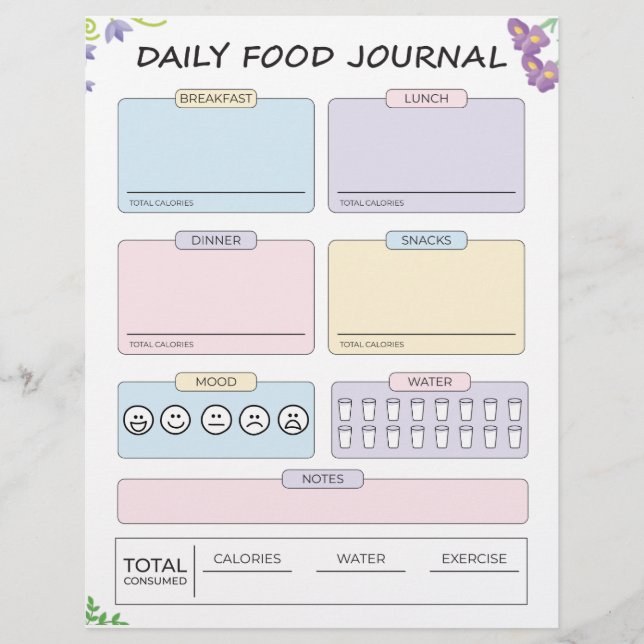 Daily Food Journal Custom Letterhead (Front)