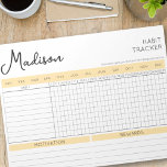 Daily Good Habit Tracker Motivational Script Name Notepad<br><div class="desc">Create a habit list to build good habits & healthy lifestyle with this custom habit tracker. Personalise with name and your own quote at the bottom, or keep the motivational quote currently there. How does it work? Circle the month your tracking, write the habits you're working on, then check off...</div>