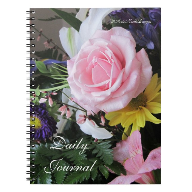 Daily Journal-Pink Rose Bouquet Spiral Notebook (Front)