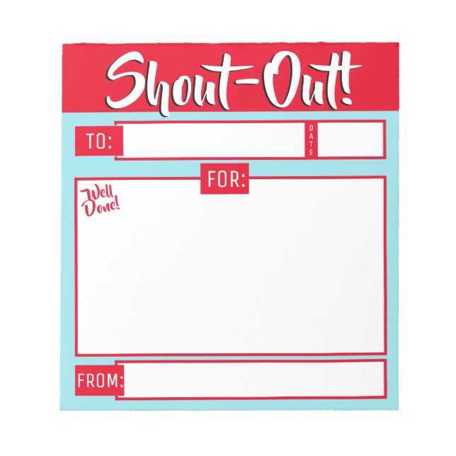 Daily kudos shout out employee recognition display notepad (Front)