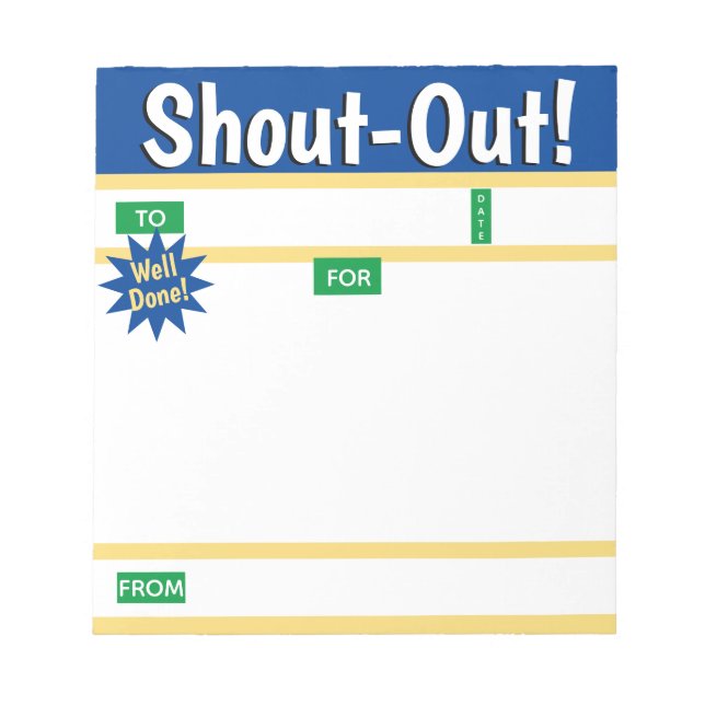 Daily kudos shout out employee recognition display notepad (Front)