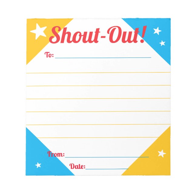 Daily kudos shout out employee recognition display notepad (Front)