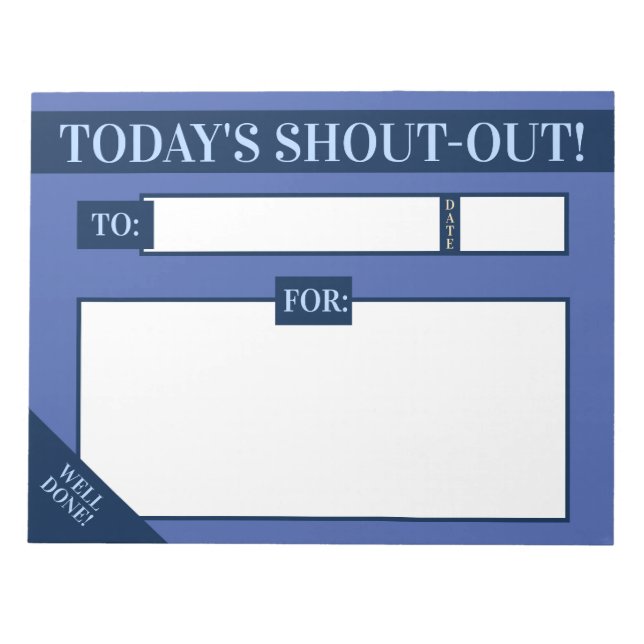Daily kudos shout out employee recognition display notepad (Front)