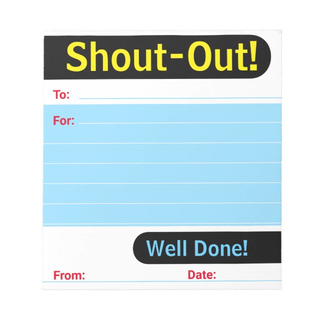 Daily kudos shout out employee recognition display notepad (Front)