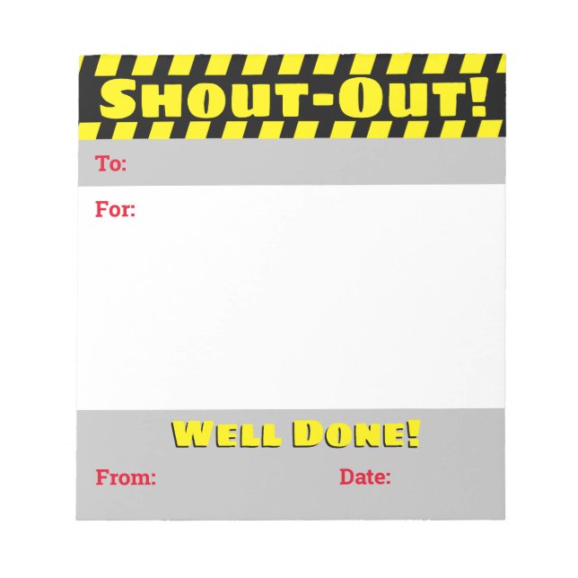 Daily kudos shout out employee recognition display notepad (Front)