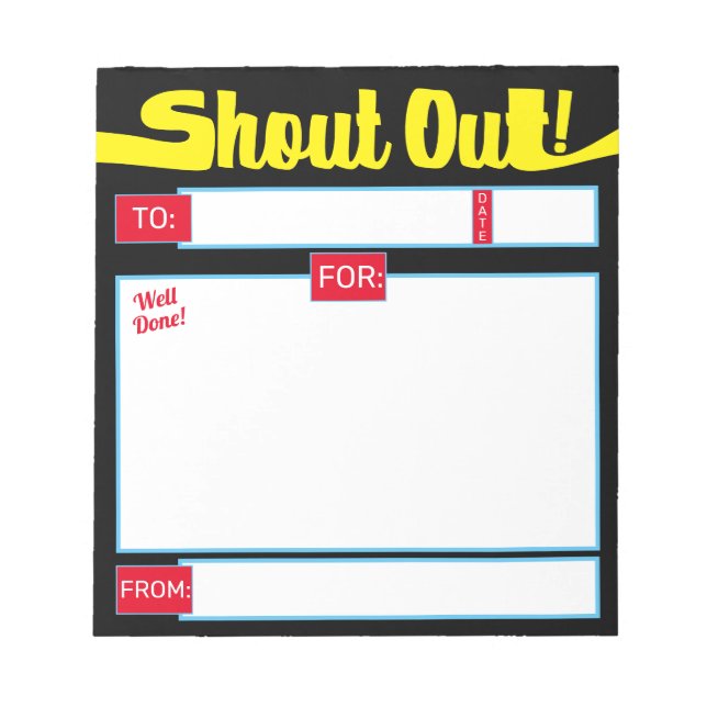 Daily kudos shout out employee recognition display notepad (Front)