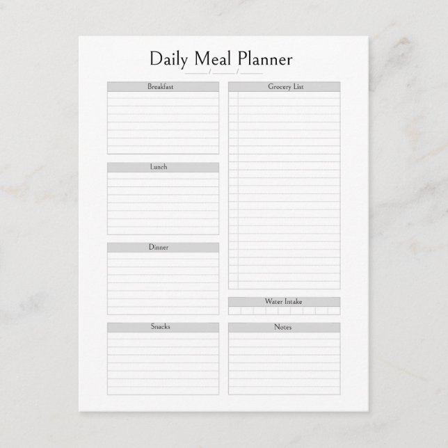 Daily Meal Planner | Editable Simple Minimalistic Enclosure Card (Front)