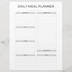 Daily Meal Planner Simple Minimalistic Clean Custom Letterhead