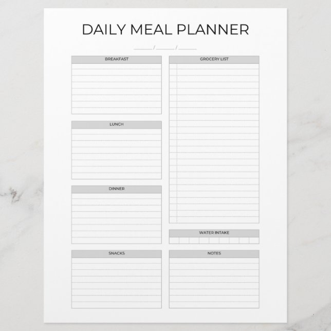 Daily Meal Planner | Simple Minimalistic Clean Custom Letterhead (Front)