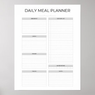 Daily Meal Planner   Simple Minimalistic Clean Poster