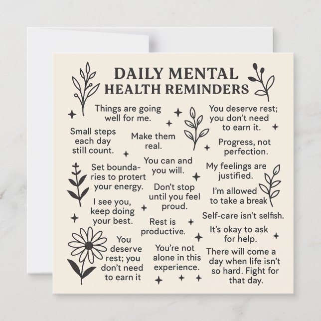 Daily Mental Health Reminders Magnetic Invitation (Front)