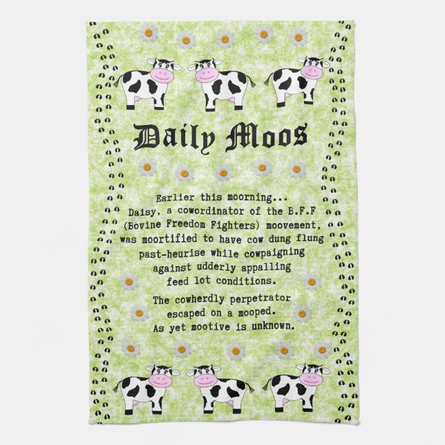 Daily Moos Pun Tea Towel (Vertical)