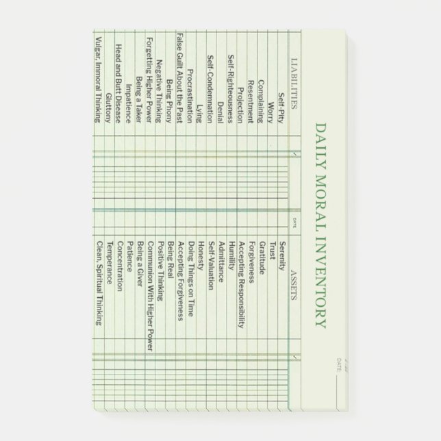 Daily Moral Inventory Card Post-It Post-it Notes (Front)