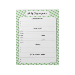 Daily Organisation - Green Gingham Notepad