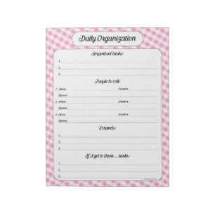 Daily Organisation - Pink Gingham Notepad