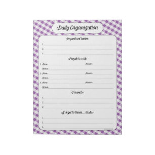 Daily Organisation - Purple Gingham Notepad
