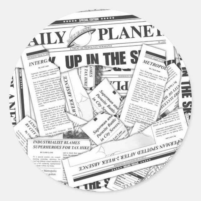 Daily Planet Pattern - White Classic Round Sticker (Front)