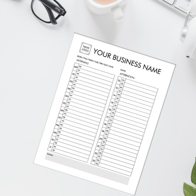DAILY PLANNER 30 MINUTES INTERVAL ADD YOUR LOGO NOTEPAD (ADD YOUR LOGO AND BUSINESS NAME DAILY CALENDAR WITH TIME SLOTS 30 MINUTES )