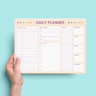 Daily Planner Colourful Hearts Purple Text Notepad