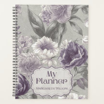 Daily Planner Notebook Organiser Purple Floral