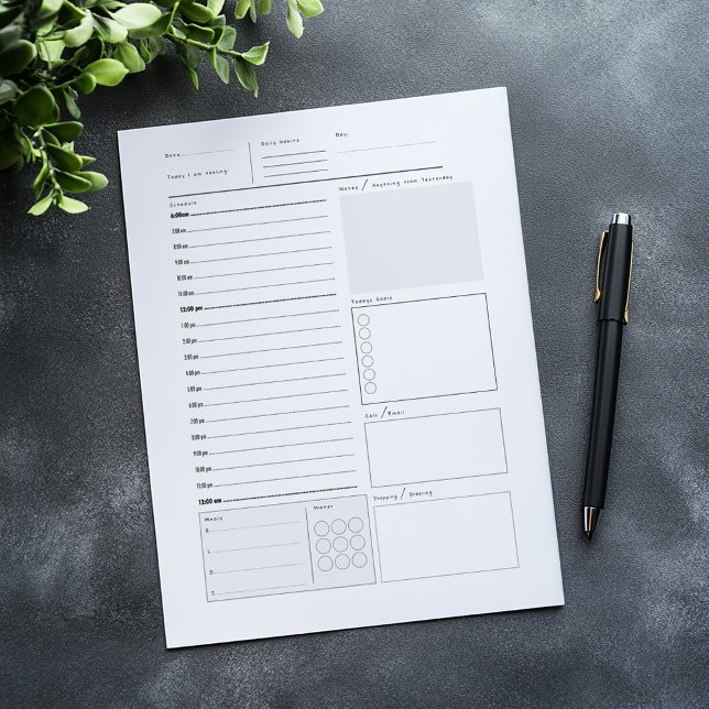 Daily planner notepad (Daily planner, hour by hour view, space for your notes, to do lists, meal planner, water tracker.)