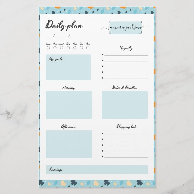Daily Planner personalised cute elegant - blue Stationery (Front)