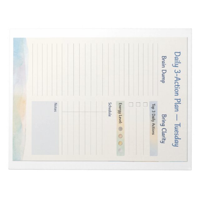 Daily Planner – Smart to do list | Tuesday  Notepad (Front)