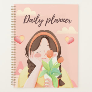 "Daily Planner" Sweet Girl with Tulips & Hearts Planner