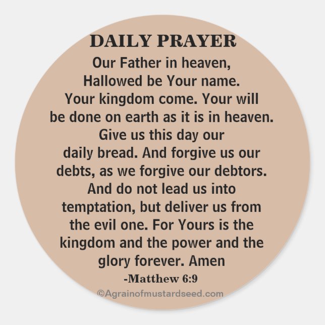 Daily Prayer Our Father NKJV Classic Round Sticker (Front)