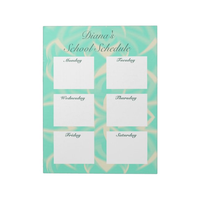 Daily school planner schedule teal pattern notepad (Rotated)