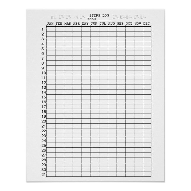 Daily Steps Log Sheets for Months of the Year Poster (Front)