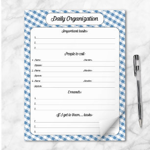 Daily Task List - Blue Gingham Notepad