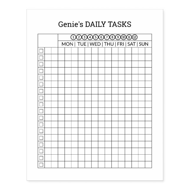 Daily Tasks Grid Planning Rubber Stamp (Imprint)