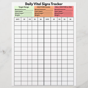 Daily Vital Signs Log Diary Patient Education Flyer